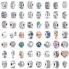 Europe Original Charms 925 Silver Heart-shaped Circle Clip Beads Zircon Spacer Beads for Bracelet Accessory Women DIY Gift Party