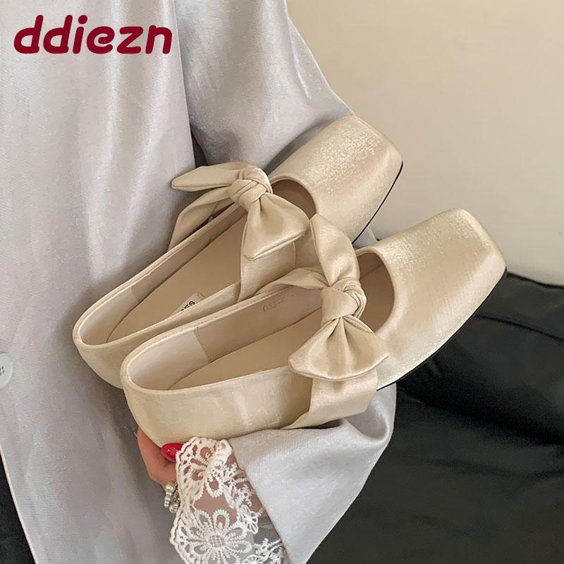 Fashion Female Butterfly-Knot Footwear Silk Women Mary Janes Shoes With Height Increasing Soft Fashion Shallow Ladies Flats Shoes