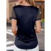 Summer Fashion Versatile Women's V-neck Short Sleeve T-shirt Mesh Flocked Casual Top For European And American Women