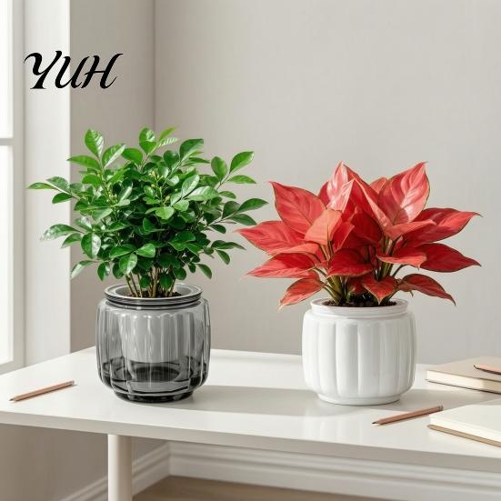 Ceramic Plant Holder Self Watering Pots for Indoor Plants, Plastic Planter with Drainage Wide Mouth Flower Pot Holes, Small Houseplants, African