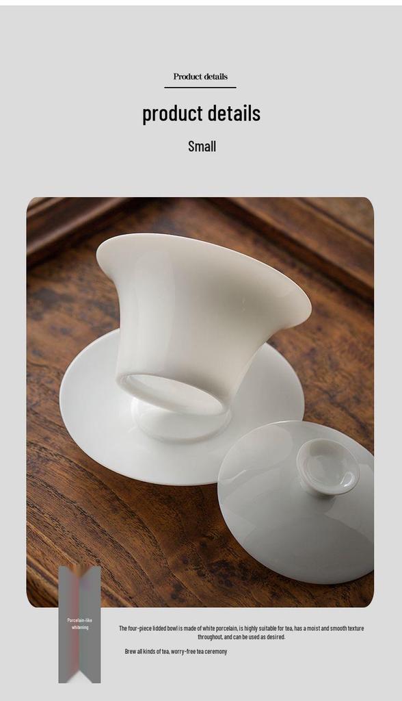 White Porcelain Three-Talent Gaiwan Tea Cup - Pure White Thin-Walled Ceramic Kung Fu Tea Set with Custom Logo