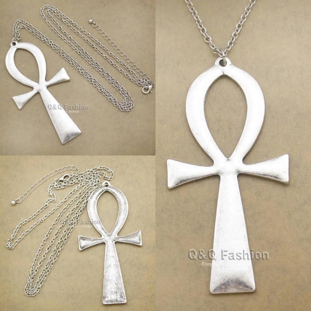 Retro Vintage Necklace Pendant Amulet Talisman Big Ankh Cross Men Women Stainless Steel Egypt Egyptian Key Life Jewelry Gift Hip Hop Rock Goth Gothic