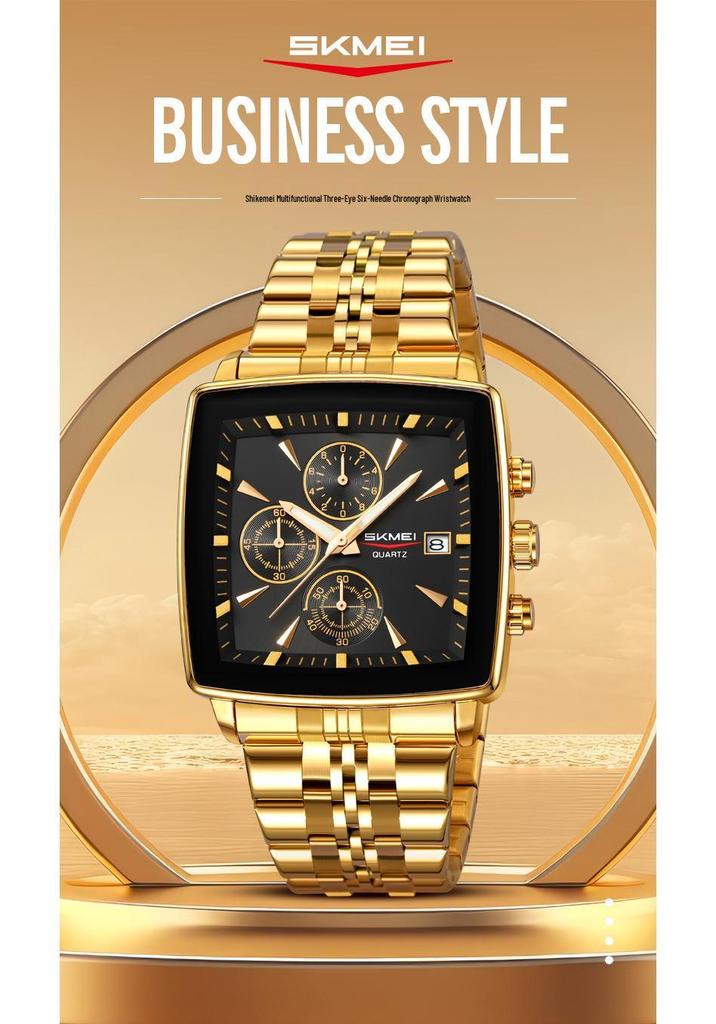 Shike Mei Men's Multifunctional Chronograph Watch - Waterproof, Luminous, Calendar, Steel Strap.