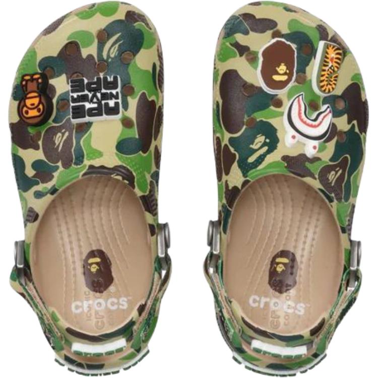 A BATHING APE X Crocs Classic Clog Anti Slip Wear Resistant Low Top Children's Sandals Green Kids'