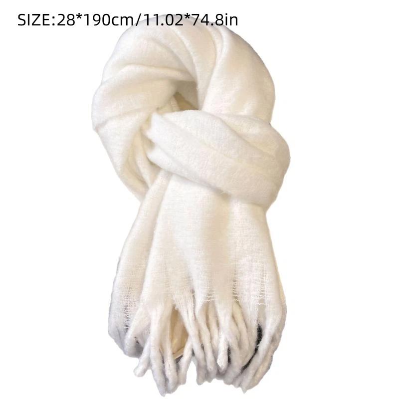Winter Scarf Women Luxury Autumn Winter Cashmere Scarf Thickened Warm Shawl Classic Tassels Fluffy Scarf Solid Color Soft Shawl