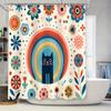 Cute Cat Floral Shower Curtain Botanical Animal Pattern Bathroom Decor Waterproof Fabric Vintage Retro Home Decor