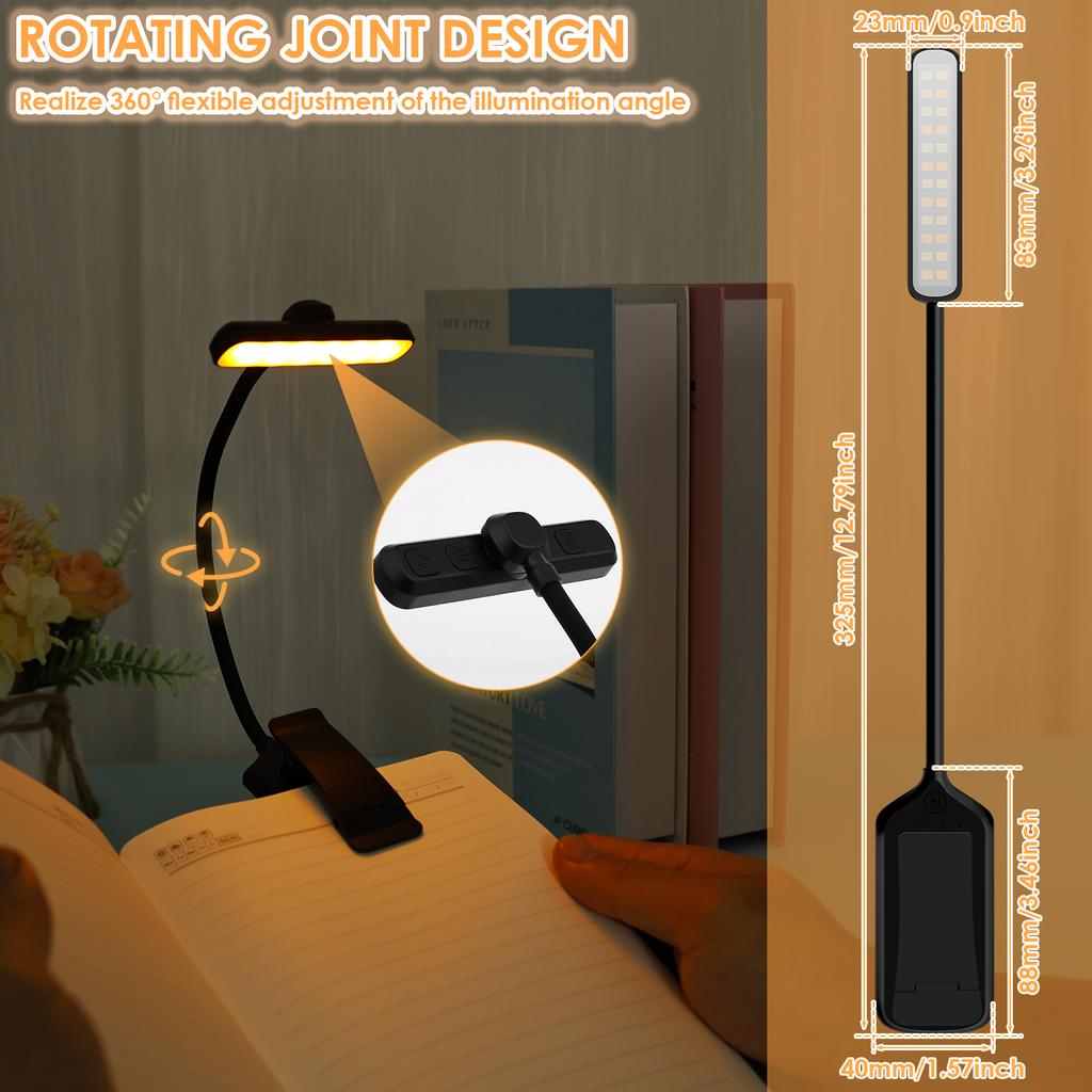 LED Rechargeable Reading Book Lamp 360° Flexible Folding Clip On Book Light 5 Color Temperature Mini Protable LED Camping Lamp