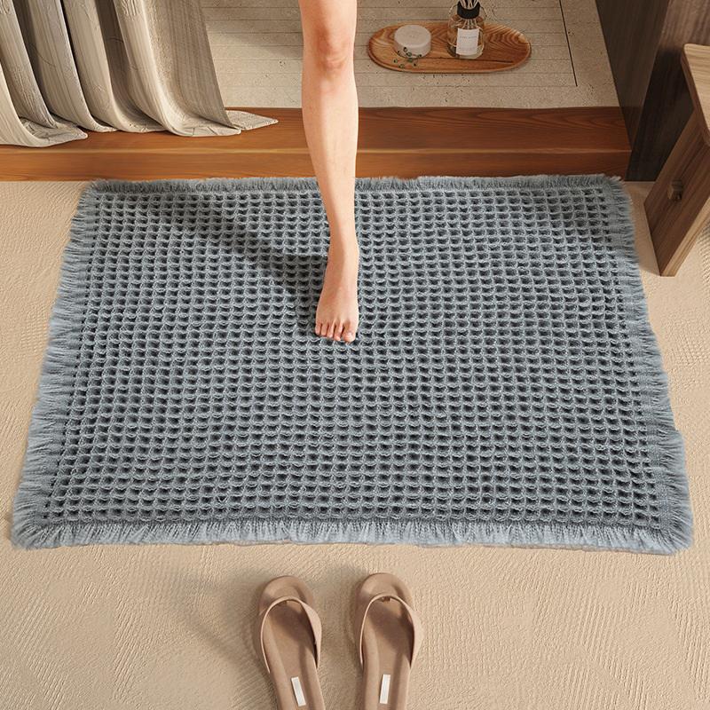 Waffle Bathroom Mat Non Slip Absorbent Bath Rug Soft Quick Dry Washable Doormat for Toilet Shower