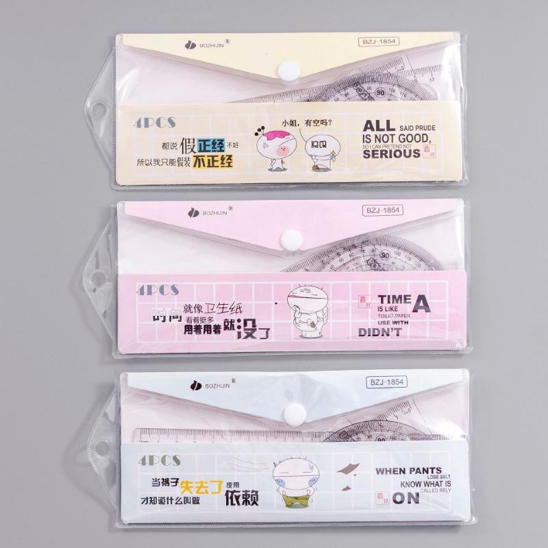 Simple Transparent Four Piece Ruler Set For Student Learning Stationery Supplies