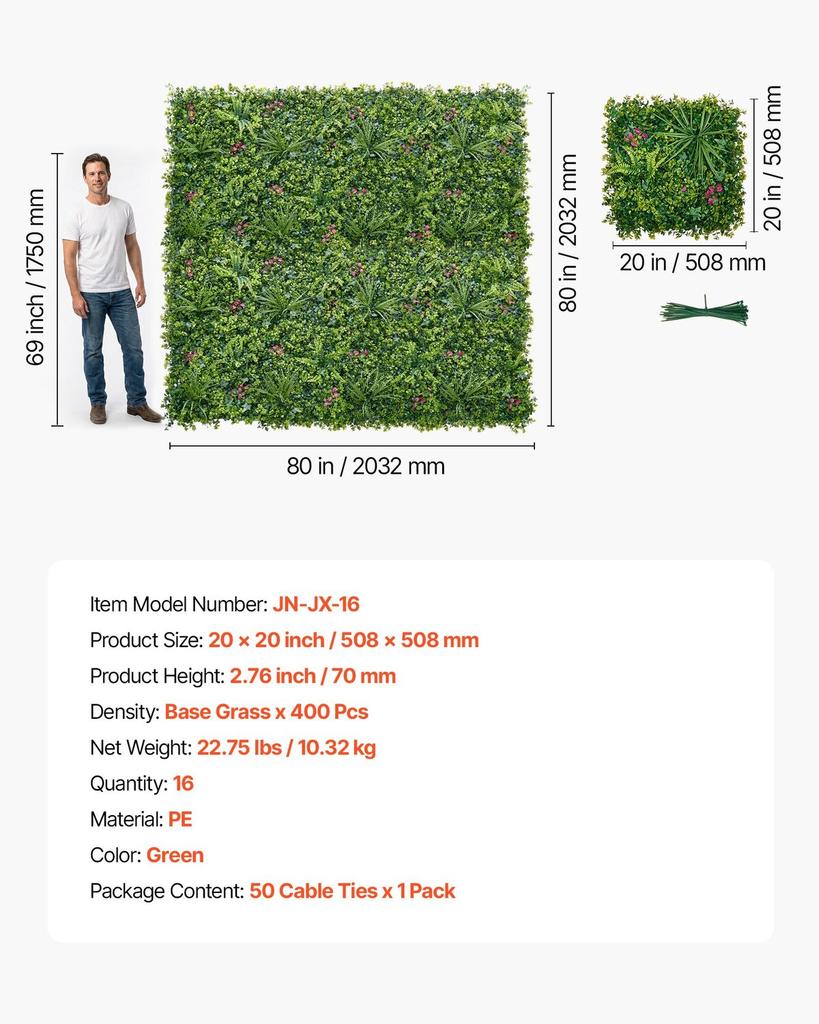Artificial Plant Wall, 16PCS 50.8 X 50.8 Cm Artificial Boxwood Panels, Sun Protection Greenery Backdrop Privacy Hedge Fence, Fake Grass Wall Screen
