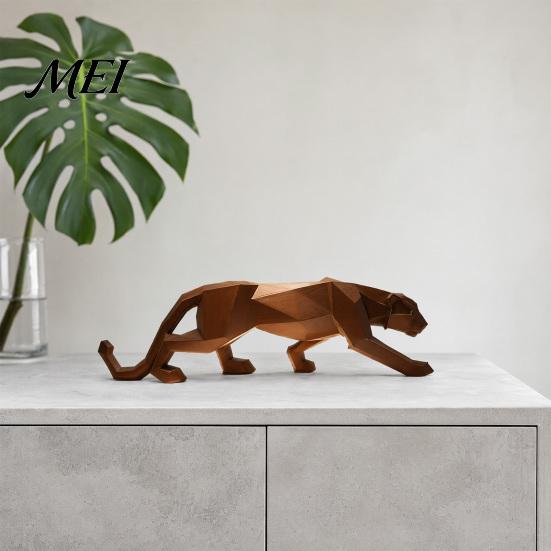 Light Luxury Cheetah Sculpture 3D Printed Figurine, Compact Geometric Faceted Sculpture, Modern Minimalist Animal Decor Leopard Statue for Home Office