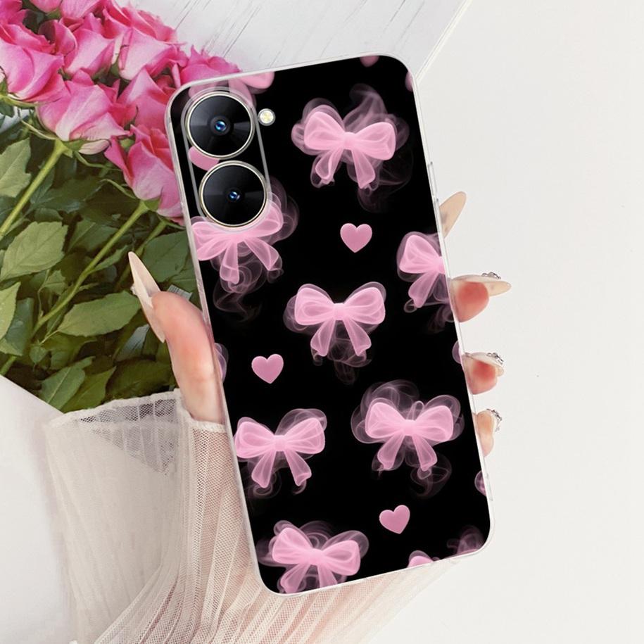 For Realme V30 Case RMX3619 Fashion Flower Bowknot Soft Silicone Back Cover For Realme V30T RMX3618 Fundas RealmeV30 Phone Shell