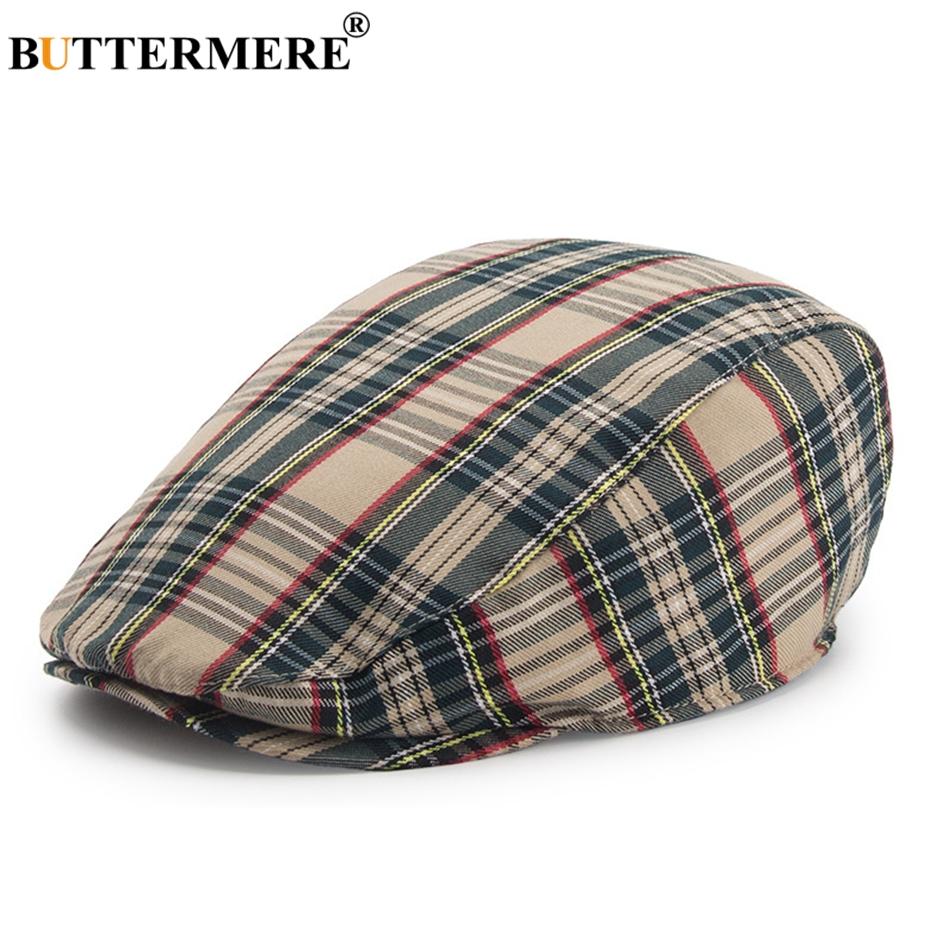 BUTTERMERE Womens Plaid Flat Caps Male Casual Cotton Vintage Berets Hats Summer Spring Classic Checkered Stylish Cap