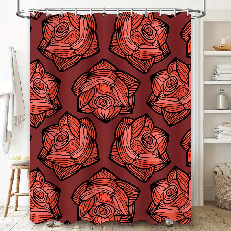 Red Rose Shower Curtain Modern Decorative Bathtub Cover Waterproof Fabric with Hook for Bathroom Ideal Gift Decoration 72x84 Inc