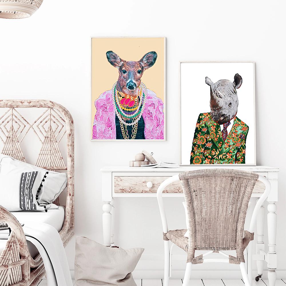 Koala Highland Cow Pauw Portrait Poster Gift Fun Fashion Alligator Deer Queen Rhino Print Animal Canvas Oil Painting Home Decor
