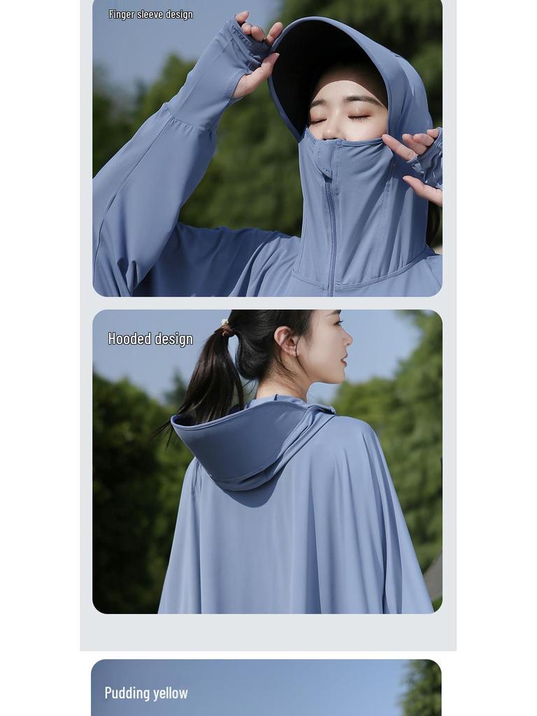 UPF50+ Anti-UV Black Sun Protection Shawl for Women, Breathable Ice Silk, Cooling Loose Fit.