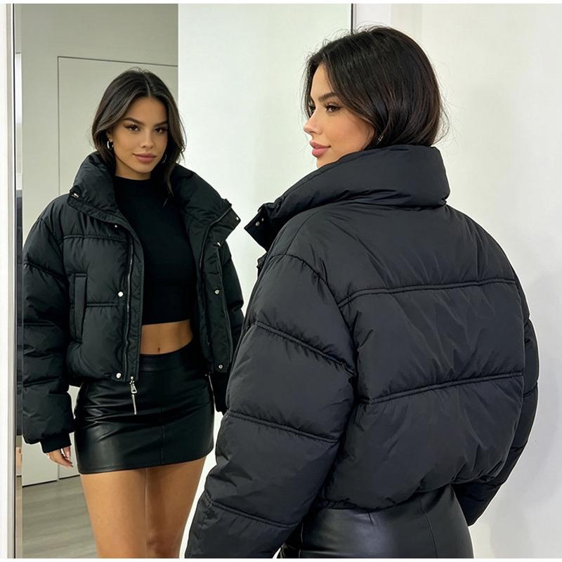 Giacca Corta con Collo Alto Manica Lunga Larga Casual da Donna Calda 2026 Inverno Outfit Versatile