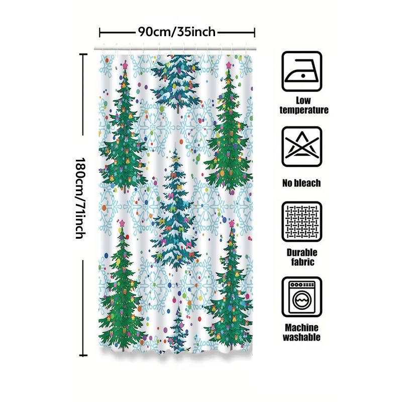 Tu Festive Christmas Trees Shower Curtain Holiday Forest Backdrop Waterproof Bathroom Decor Merry Xmas Party Gift Winter Season