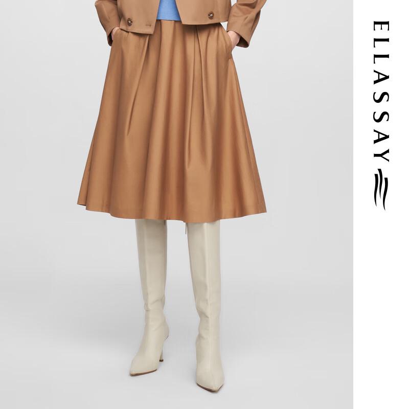 

ELLASSAY Women s Pleated Cotton Silk Blend A-Line Midi Skirt M