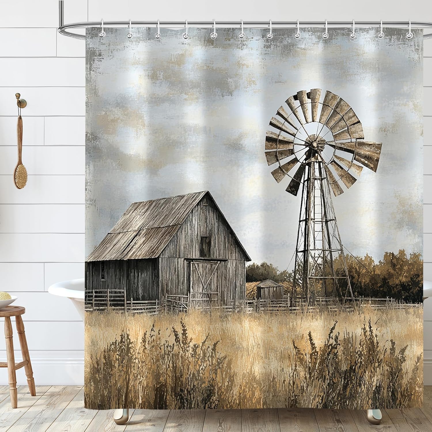 

Rustic Barn Windmill Shower Curtain, Western Farm Barn Farmhouse Bathroom Curtains Set 72X72 Inch, Polyester Fabric Waterproof S W60H190(CM)-1 Pcs