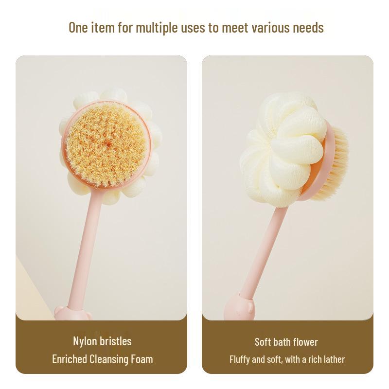 Dual-Sided Long Handle Bath Brush with Soft Bristles for Back, Dust, and Mud Scrubbing