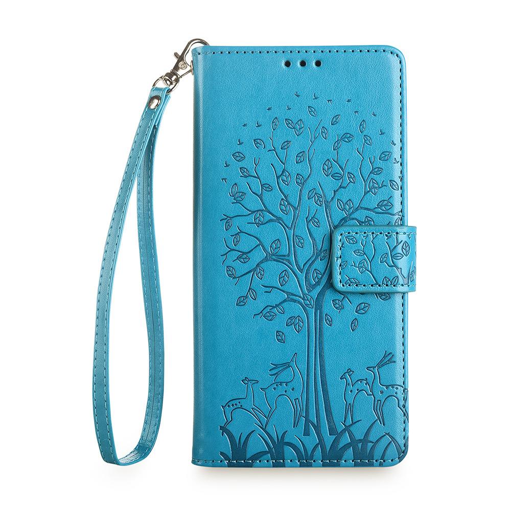 For Samsung Galaxy A25 5G (Global) (161.0 X 76.5 X 8.3mm) Case Imprinted Deer Tree Pattern 3 Card Slots Phone Protector with Hand Strap