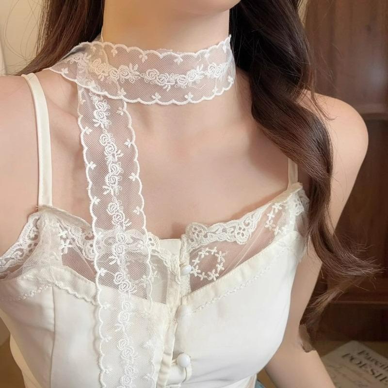 Femei Eșarfă Lungă Îngustă Albă Dantelă Decupată Colier Panglică Brodată Floral Culoare Solidă Elastice de Păr Accesorii de Păr de Vară