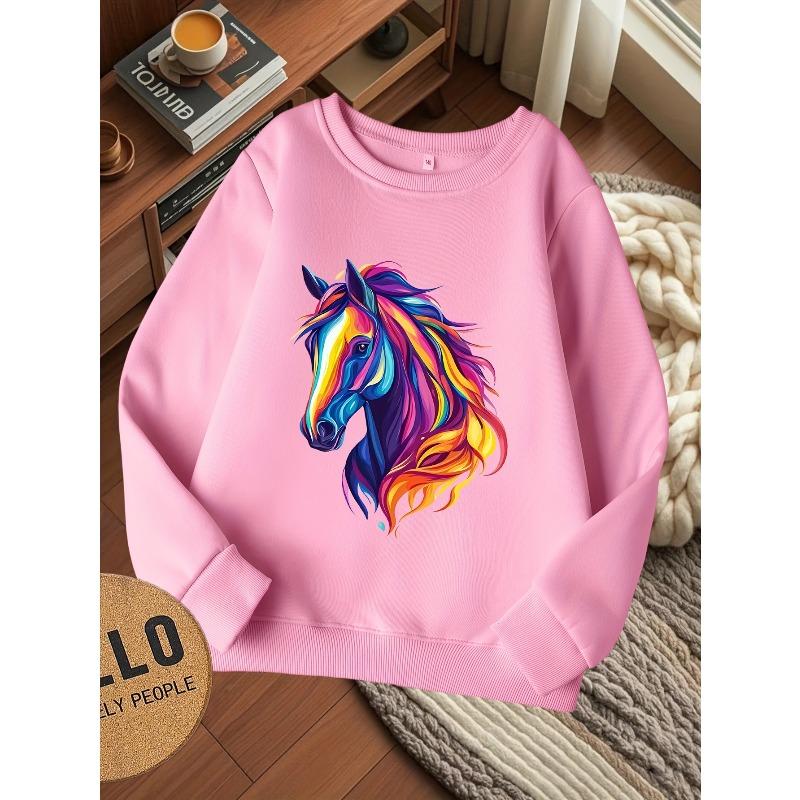 European sizes Kids' Stylish Round-Neck Sweatshirt, Casual Print Top