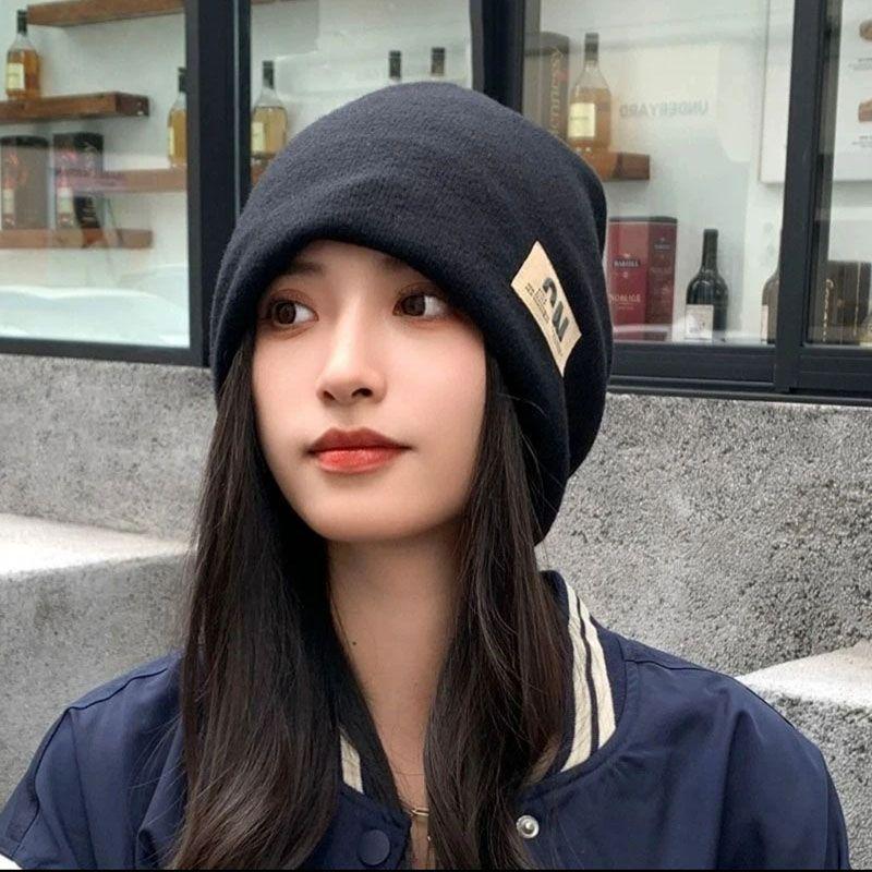 Lazy wind black pile hat women's autumn and winter fashion pullover confinement hat big head circumference showing face small bag head hat