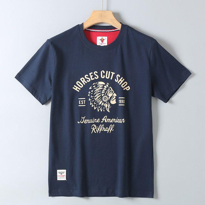 Trade Surplus American Retro Trendy Native American Style Niche Short-Sleeve T-Shirt for Men, All-Cotton, Washed and Brushed, Round Neck, Half-Sleeve