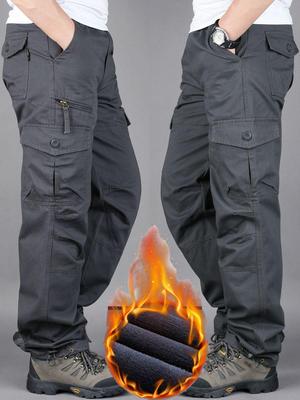 Men's Outdoor Plus Velvet Multi-Pocket Cargo Pants - Thick, Warm, and Loose Fitting
