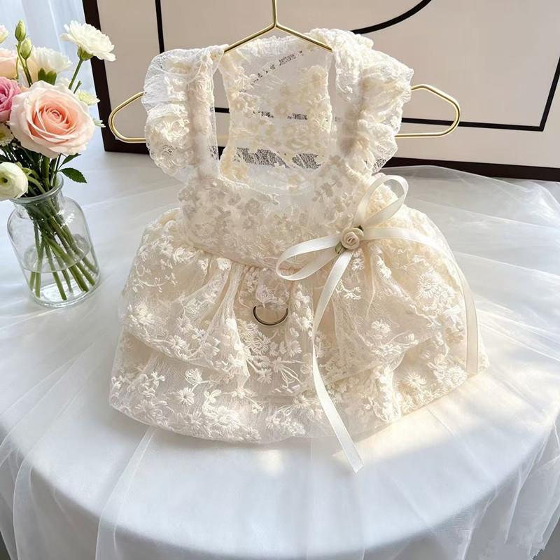 Summer Dog Lace Dress Thin Breathable Cute Embroidered Dog Dress White Mesh Cat and Dog Clothes Small Dog Dress Pet Supplies