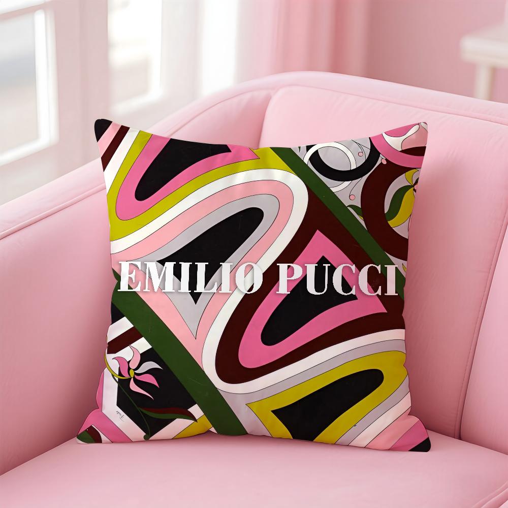 E-EE-Emilio logo P-Pucci Pillow Case Anti-dustmite Pillowcase Invisible zipper silky short plush Sofa cushion cover