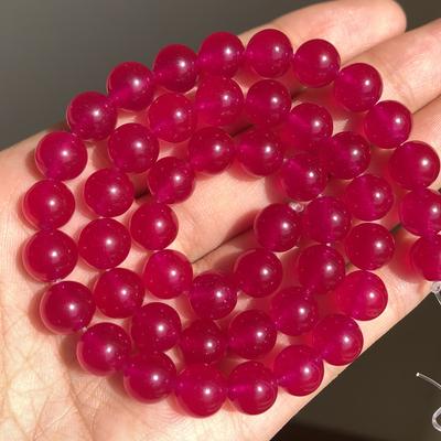 Fuschia Red Chalcedony Beads Natural Stone Round Loose Jades Beads for Bracelets DIY Jewelry Making Bulk 15'' 4 6 8 10 12mm