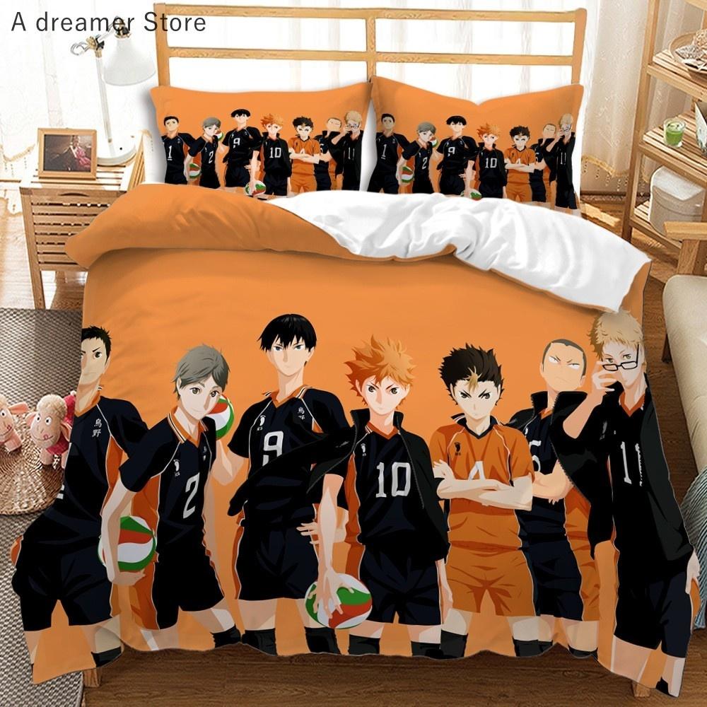 Haikyuu Bedding Set 3D Printed Volleyball Boys Cartoon Anime Duvet Covers Set Luxury Bedclothes For Kids Gift Decor Home