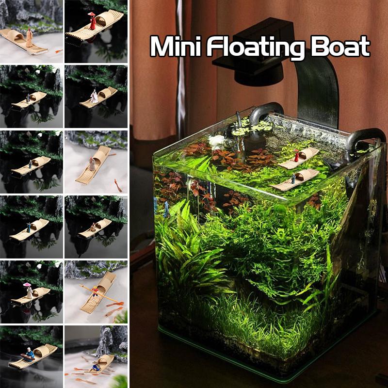 3D Floating Boat Mini Bamboo Raft Fish Tank Bonsai Micro Landscape Ornaments Creative Home Decoration Aquarium Accessories New