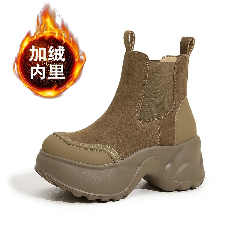 

Thick-soled cigarette boots women s 2025 autumn and winter new versatile one-pedal medium boots small inner height-increasing short boots 40
