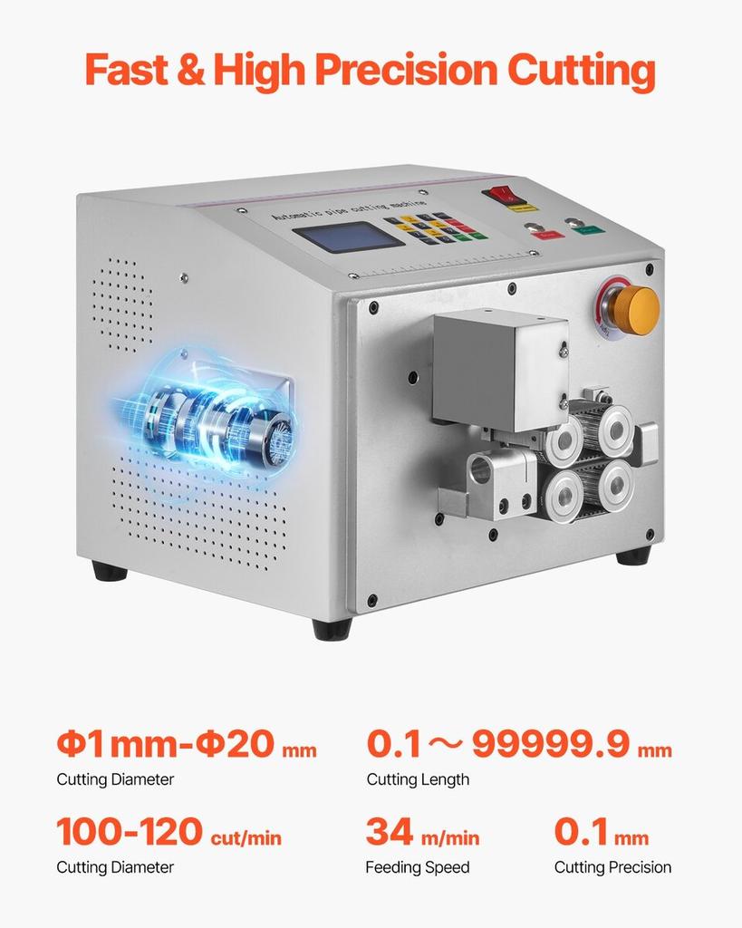 Auto Heat-Shrink Tube Cutter, Automatic Pipe Cutting Machine with LCD Display, 1mm-20mm Cutting Diameter, 0.1mm-99999.9mm Cutting Length, Ideal for