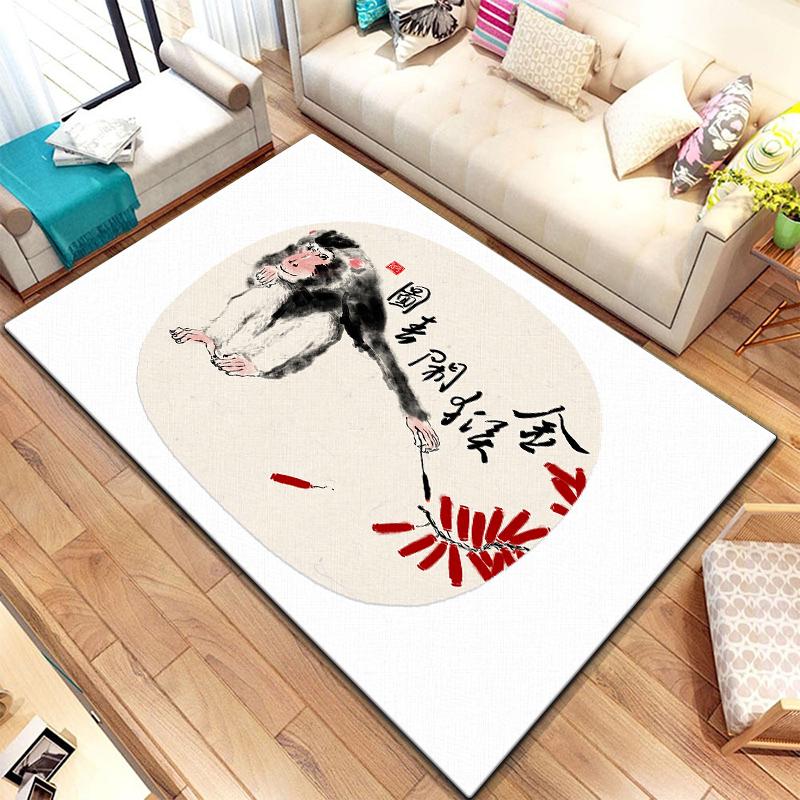 Twelve Chinese Zodiac Animals Painting Carpet for Living Room Large Area Rug Black Soft Carpet Home Decoration Mats Boho Rugs