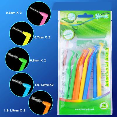 10pc Interdental Brush 0.6-1.5mm L-Shaped Interdental Brush Plastic Portable Brush Non-Slip Handle Eyelash Teeth Clean Oral Care
