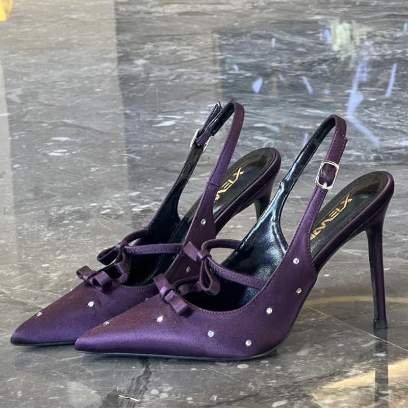Fashion Elegant Purple Satin Butterfly-knot Pumps Women Luxury Rhinestone Embellished Brand Designer Shoes Fashion Party Dress Shoes