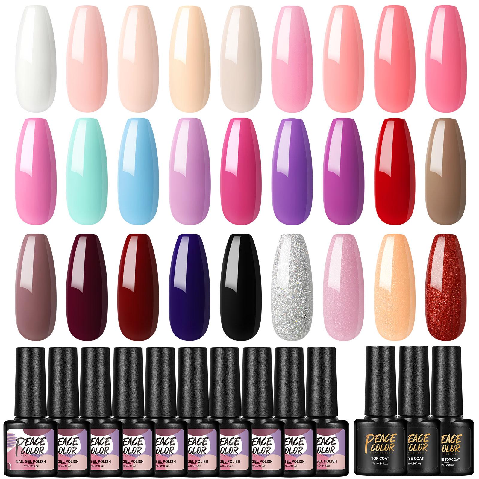 

PEACECOLOR 27 шт./18 шт. гель-лак для ногтей, УФ-светодиодный полуперманентный гель-лак, замачиваемый базовый верхний слой, маникюрный гель для дизайна ногтей, необходимая лампа для ногтей