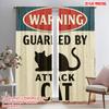 2pcs 2D Flat Printing Window Treatment Curtains Warning Property Guarded Attack Cat Fabric Without Electricity Family Party