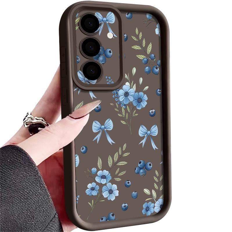 S26 Ultra Case Blueberry Bowknots Floral Cover For Samsung Galaxy S25 S24 Ultra S23 Plus S22 S21 FE A54 A15 A35 A55 A16 A26 A36 A56 A17 A37 A57 5G