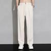 Männer Eis Seide Casual Lange Hosen Elastische Taille Knöpfe Fliegen Taschen Gerade Breites Bein Drapierte Dünne Business-Hose