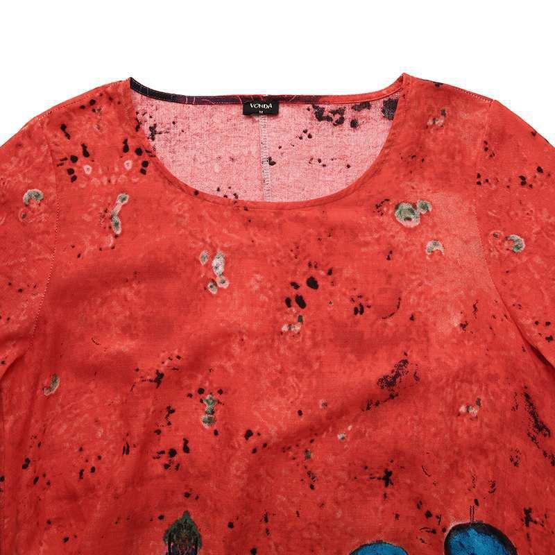 Frauen Frühling Sommer Nationalen Stil Böhmischen Langes Kleid Gerade Oansatz Kurzarm Lose Taille Druck Tasche S-5XL