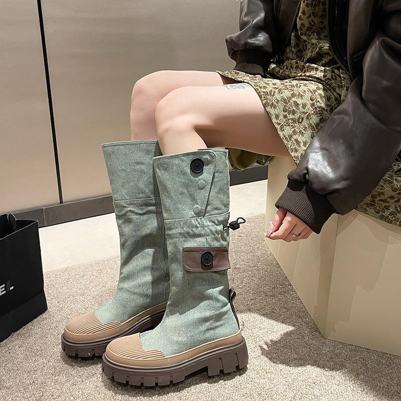 But Knee Boots Women's 2025 New American Retro Cowboy Platform Tooling Boots Shell Head Tall Knight Boots
