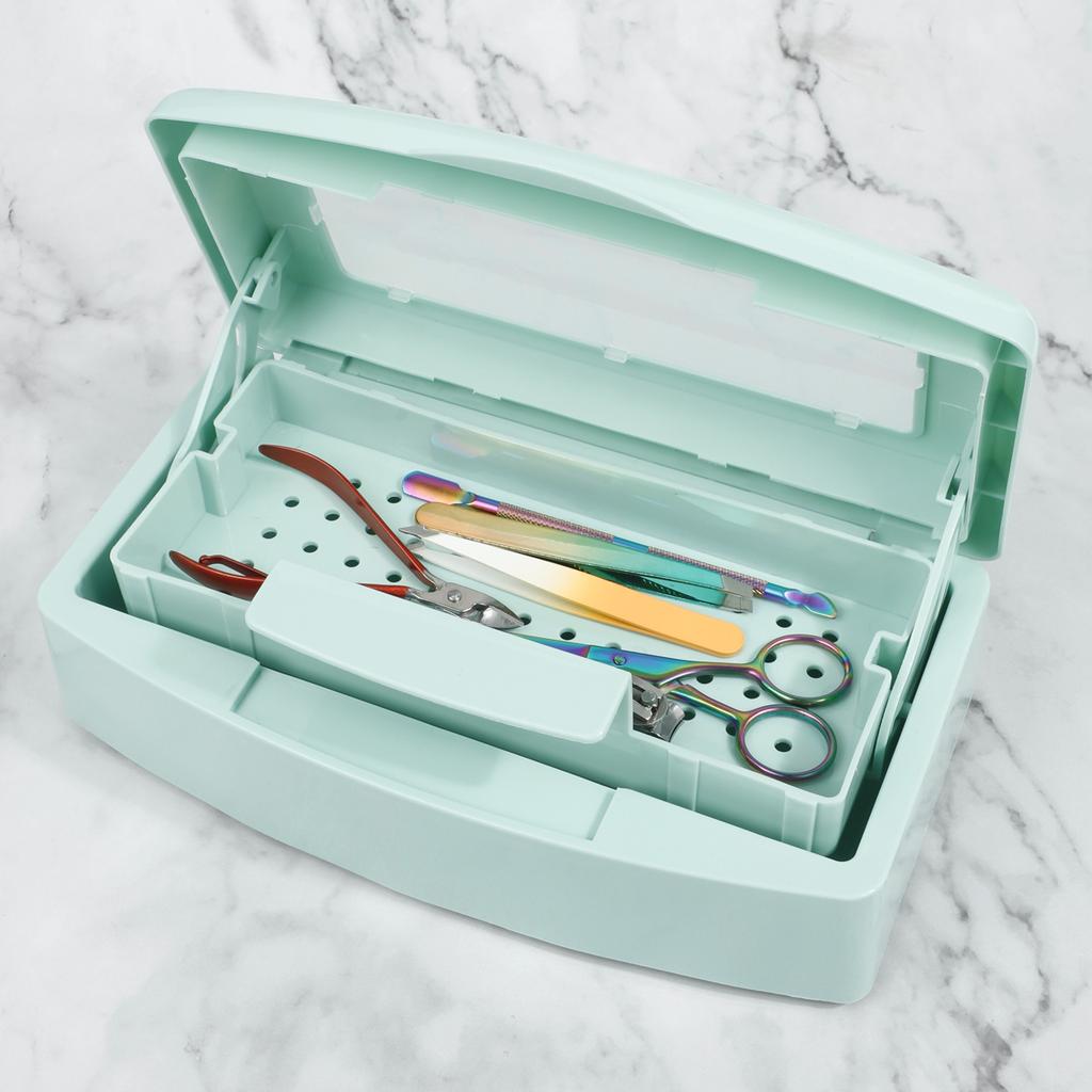 1pcs Nail Tool Sterilizer Tray, White Disinfection Box For Steel Metal Nipper, Tweezers Equipment Cleaner Plastic Clean Steriliz