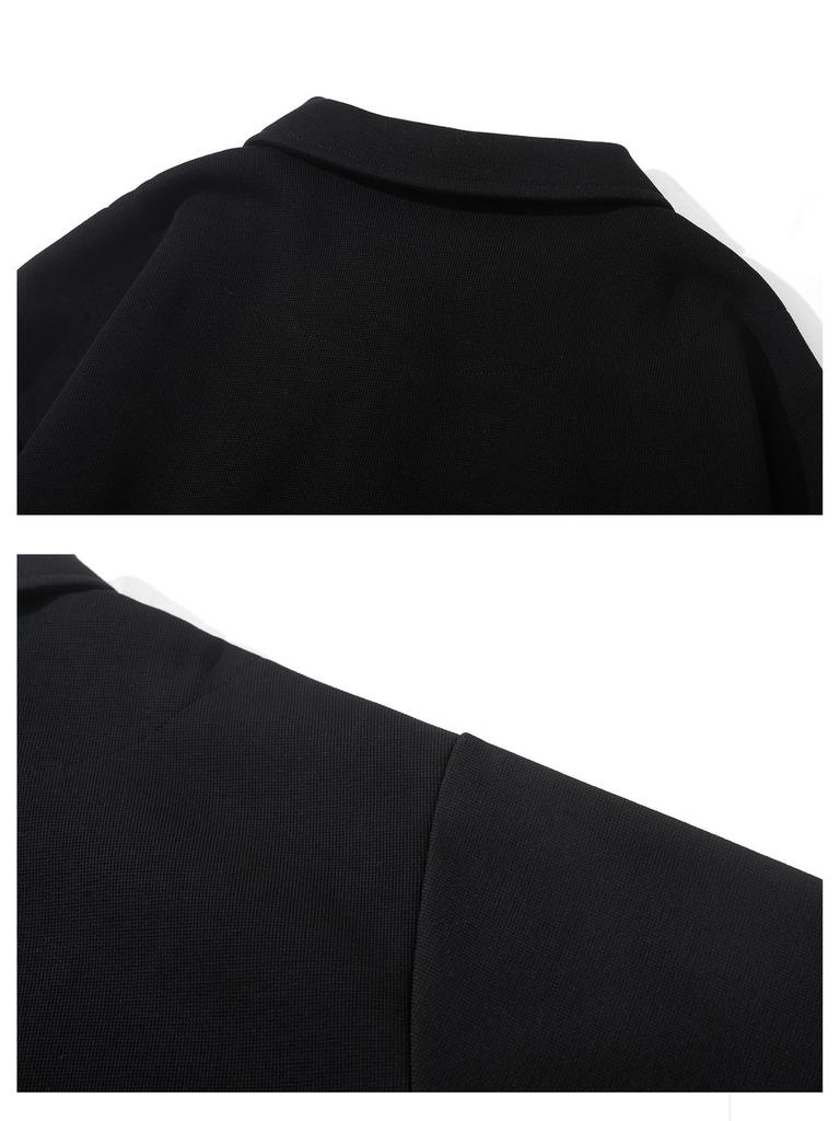 Men's Trendy Black Fake Two-Piece Lapel Hoodie Polo Shirt for Spring/Autumn
