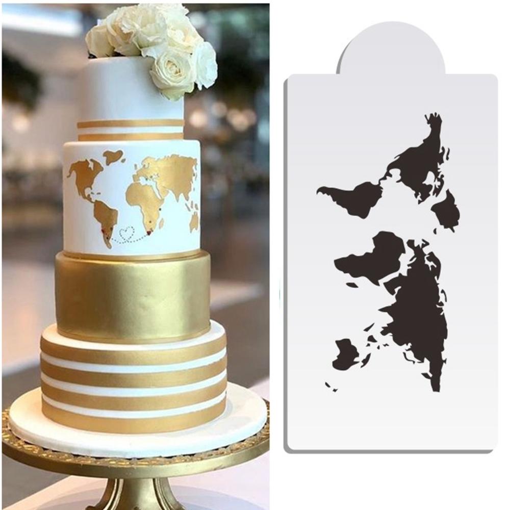 Border Baking Template Art Plastic DIY Fondant Molds Cake Decorating Tool Cake Stencil World Map